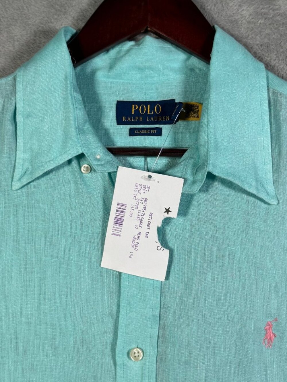 Polo Ralph Lauren Shirt Mens L Aqua Turquoise Linen Button Up Classic $145